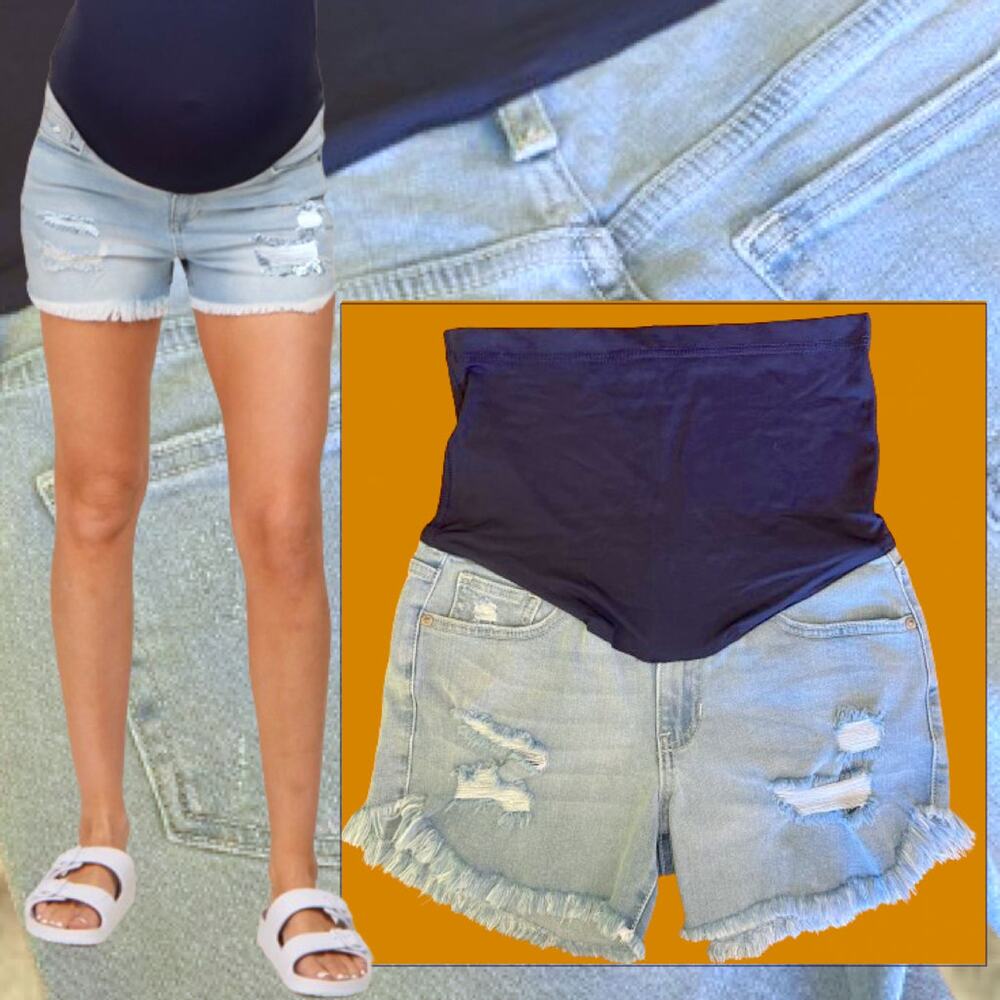 PinkBlush Lt Blue Fringed and Distressed  Maternity Denim Shorts Size VARIES